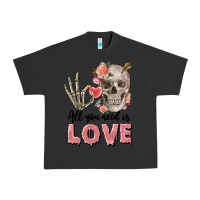 Pigment Black Skull all you need is love Urban Heavy Tee - FaDigitalArtStudio