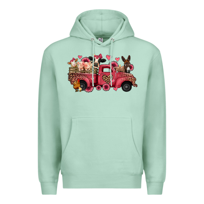 Valentines Day Leopard Farm Animals Truck Premium Hoodie by Jasminsmagicworld | Teevron