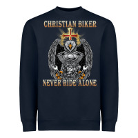 Navy jesus christian biker never ride alone Heavyweight Sweatshirt - ArtMosaic