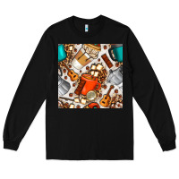 Black camping coffee cups marshmallow and moka pot with leopard seamless pat Long Sleeve Tee - BundleAndBundleShop