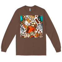 Chestnut camping coffee cups marshmallow and moka pot with leopard seamless pat Long Sleeve Tee - BundleAndBundleShop