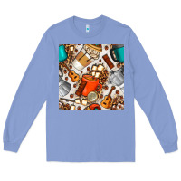 Colony Blue camping coffee cups marshmallow and moka pot with leopard seamless pat Long Sleeve Tee - BundleAndBundleShop