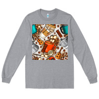 Heather Grey camping coffee cups marshmallow and moka pot with leopard seamless pat Long Sleeve Tee - BundleAndBundleShop