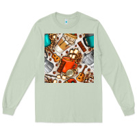 Matcha camping coffee cups marshmallow and moka pot with leopard seamless pat Long Sleeve Tee - BundleAndBundleShop