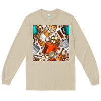 Mushroom camping coffee cups marshmallow and moka pot with leopard seamless pat Long Sleeve Tee - BundleAndBundleShop