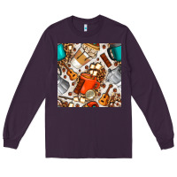 Plum camping coffee cups marshmallow and moka pot with leopard seamless pat Long Sleeve Tee - BundleAndBundleShop