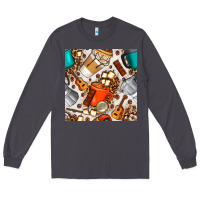 Smoke camping coffee cups marshmallow and moka pot with leopard seamless pat Long Sleeve Tee - BundleAndBundleShop