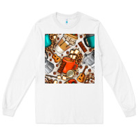 Camping Coffee Cups Marshmallow And Moka Pot With Leopard Seamless Pat Long Sleeve Tee | Teevron