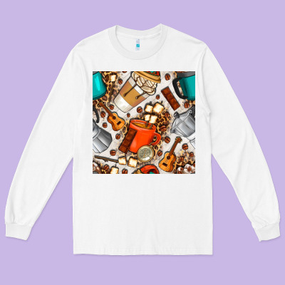 Camping Coffee Cups Marshmallow And Moka Pot With Leopard Seamless Pat Long Sleeve Tee Designed By Bundleandbundleshop