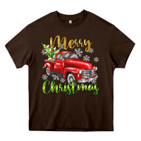 Chocolate Brown Merry Christmas truck Heavy Core Tee - texasbilliewilder
