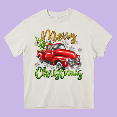 Merry Christmas Truck Heavy Core Tee Designed By Texasbilliewilder