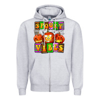 Heather Grey spooky vibes Zipper Hoodie - AdoDesignShop