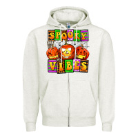 Oatmeal Heather spooky vibes Zipper Hoodie - AdoDesignShop