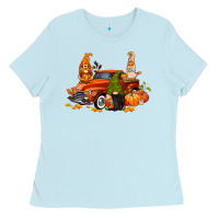 Baby Blue fall gnome truck Ladies Tee - CowGirlArtShop