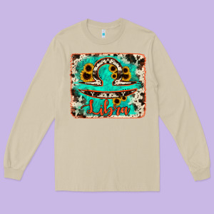 Libra Turquoise Cowhide Long Sleeve Tee Designed By Ranaportraitstore