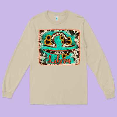 Libra Turquoise Cowhide Long Sleeve Tee Designed By Ranaportraitstore