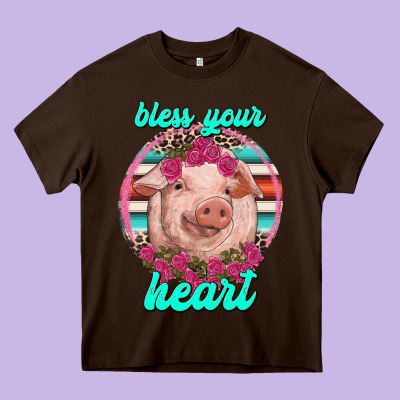Bless Your Heart Pig Heavy Core Tee Designed By Ranaportraitstore