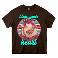 Chocolate Brown bless your heart pig Heavy Core Tee - RanaPortraitStore