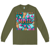 Army Green nail art hands and polish with turquoise leopard and glitter seamless  Long Sleeve Tee - BundleAndBundleShop