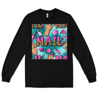 Black nail art hands and polish with turquoise leopard and glitter seamless  Long Sleeve Tee - BundleAndBundleShop