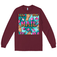 Burgundy nail art hands and polish with turquoise leopard and glitter seamless  Long Sleeve Tee - BundleAndBundleShop