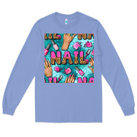 Colony Blue nail art hands and polish with turquoise leopard and glitter seamless  Long Sleeve Tee - BundleAndBundleShop