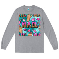 Heather Grey nail art hands and polish with turquoise leopard and glitter seamless  Long Sleeve Tee - BundleAndBundleShop