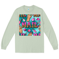 Matcha nail art hands and polish with turquoise leopard and glitter seamless  Long Sleeve Tee - BundleAndBundleShop