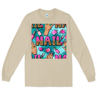 Mushroom nail art hands and polish with turquoise leopard and glitter seamless  Long Sleeve Tee - BundleAndBundleShop