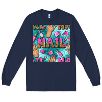 Navy nail art hands and polish with turquoise leopard and glitter seamless  Long Sleeve Tee - BundleAndBundleShop