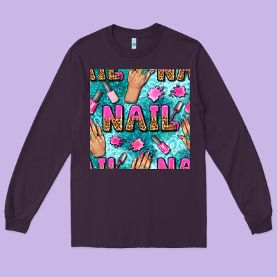 Nail Art Hands And Polish With Turquoise Leopard And Glitter Seamless  Long Sleeve Tee Designed By Bundleandbundleshop