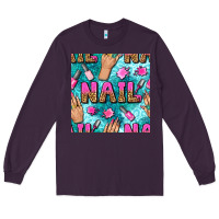 Plum nail art hands and polish with turquoise leopard and glitter seamless  Long Sleeve Tee - BundleAndBundleShop