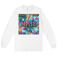 White nail art hands and polish with turquoise leopard and glitter seamless  Long Sleeve Tee - BundleAndBundleShop