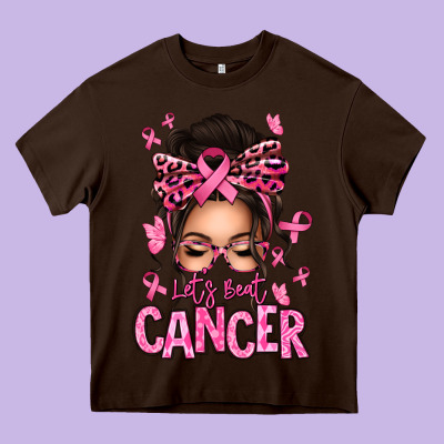 Lets Beat Cancer Afro Messy Bun Heavy Core Tee Designed By Texasbilliewilder