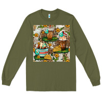 Army Green cow coffee cups and farm with leopard seamless pattern bbs Long Sleeve Tee - BundleAndBundleShop