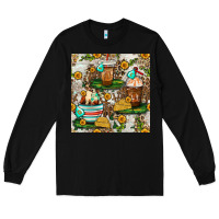 Black cow coffee cups and farm with leopard seamless pattern bbs Long Sleeve Tee - BundleAndBundleShop