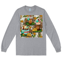 Heather Grey cow coffee cups and farm with leopard seamless pattern bbs Long Sleeve Tee - BundleAndBundleShop