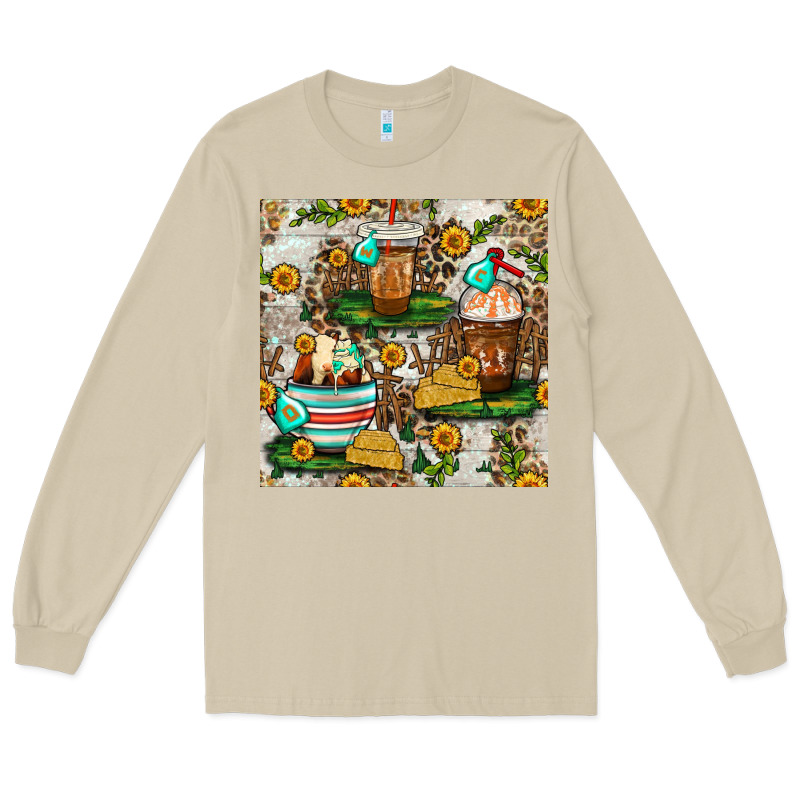 Cow Coffee Cups And Farm With Leopard Seamless Pattern Bbs Long Sleeve Tee by BundleAndBundleShop | Teevron