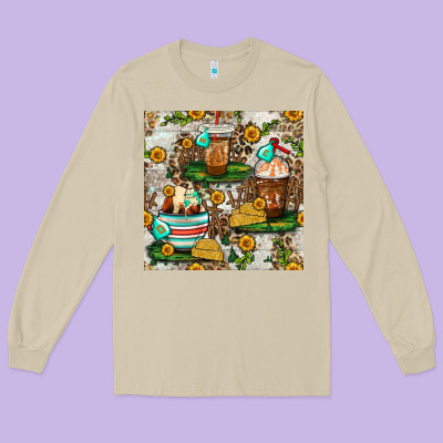 Cow Coffee Cups And Farm With Leopard Seamless Pattern Bbs Long Sleeve Tee Designed By Bundleandbundleshop