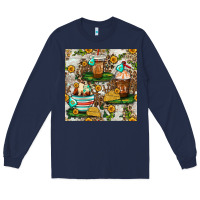 Navy cow coffee cups and farm with leopard seamless pattern bbs Long Sleeve Tee - BundleAndBundleShop