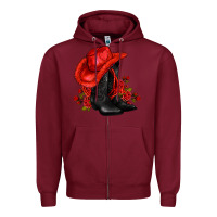 Burgundy valentines day cowboy boots red  and roses Zipper Hoodie - AdoDesignShop