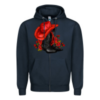 Navy valentines day cowboy boots red  and roses Zipper Hoodie - AdoDesignShop