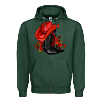 Sports Green valentines day cowboy boots red  and roses Zipper Hoodie - AdoDesignShop