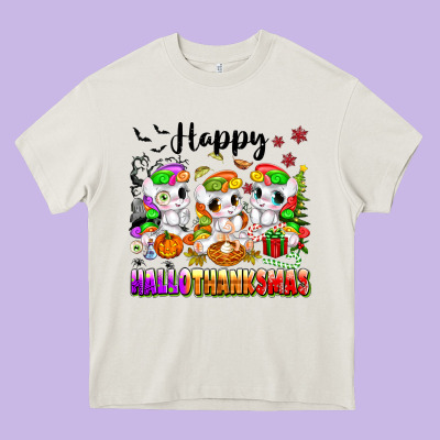 Happy Hallothanksmas Unicorns Heavy Core Tee Designed By Texasbilliewilder