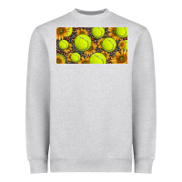 Heather Grey tennis ball with sunflower and racket  licence plato Heavyweight Sweatshirt - BarkalooDesign
