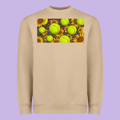 Tennis Ball With Sunflower And Racket  Licence Plato Heavyweight Sweatshirt Designed By Barkaloodesign