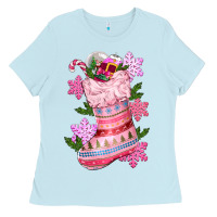 Baby Blue pink christmas socks Ladies Tee - CowGirlArtShop