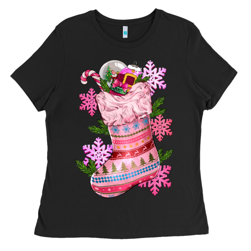 Pink Christmas Socks Ladies Tee by CowGirlArtShop | Teevron