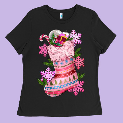 Pink Christmas Socks Ladies Tee Designed By Cowgirlartshop
