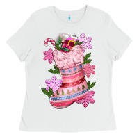 White pink christmas socks Ladies Tee - CowGirlArtShop